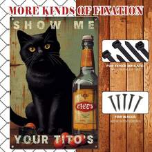 Nâng tầm phong cách trang trí quán bar của bạn với tấm áp phích mèo đen vui nhộn 'Show Me Your Tito's' - Biển hiệu quán bar phong cách cổ điển sẽ gây ấn tượng với khách của bạn - Biển hiệu hang động dành cho nam giới kích thước 12 x 8" sẽ thêm chút hài hước và cá nhân hóa cho không gian của bạn. (Không bao gồm dây thừng hoặc xích, ốc vít, băng dính hai mặt, khóa kéo) - Nhiều màu - Xem 3