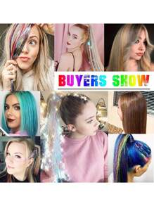 1pc Hair Tinsel Strands Long Staight Hair Extensions For Festivals Party Highlight Hair Pieces Sparkling Shiny Hair Extensions For Halloween - Baby Blue - View 6