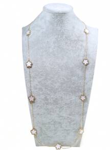 1件长款花朵流苏毛衣链，女士项链，适合日常佩戴，个性风格饰品，生日礼物，闺蜜礼物 - 白色 - 查看 2