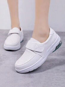 Nouveau Style Chaussures D'infirmière Blanc Pu Avec Des Caractéristiques Résistantes À L'eau Et Anti-odeurs, Semelle Intérieure Rembourrée, Semelle Souple, Design Augmentant La Hauteur Pour Le Confortable, Antidérapantes Et Polyvalentes Décontractées, De Voyage, Pour La Marche Et Les Occasions De Travail
