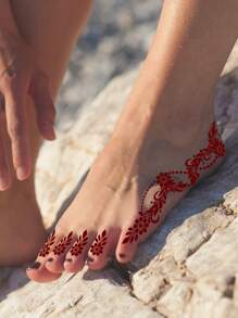 3 hojas de tatuajes temporales de flores color burdeos, tatuajes de moda para mujer, pegatinas de arte corporal resistente al agua para pies y manos - Marrón - Ver 9