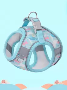 一組彩色印花透氣網狀寵物胸背帶和皮帶，由透氣耐用網狀面料製成，帶有彩色印花，柔軟而素色；採用高亮度反光條，夜間在燈光照射下反光效果增強，更容易被發現，避免交通事故，對寵物更安全； 360度設計，更貼合寵物身體，防止寵物逃跑，分散拉力，不會傷害您寵物；配備2入組大戒指用於牽引和垃圾袋懸掛，配有小D環用於懸掛小寵物配件，以及可調節肩帶使其更加美觀舒適；對於寵物主人來說很方便，它既可以牽引也可以用手攜帶 - 藍色 - 查看 3