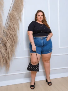 Women Denim Shorts - 藍色 - 查看 1