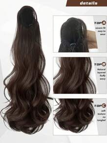 大型波浪捲馬尾扩展棕色22英寸耐高温纖維,適用於日常派對攝影 - 棕色 - 查看 4