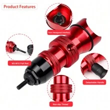 Cordless Drill Electric Rivet Nut Gun Adapter Kit Including M3 M4 M5 M6 M8 M10 Manual Riveter Gun Riveting Rivnut Tool With 30Pcs Nut Rivet - Red - View 2
