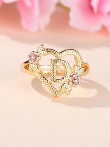 Vanel 1入組時尚宮廷風格雙顏色打開圓環帶心&字母&花元素,26可用,完美禮品適用於適用於日常穿著 - 金黃色 - 查看 11