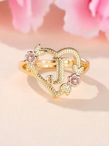 Vanel 1入組時尚宮廷風格雙顏色打開圓環帶心&字母&花元素,26可用,完美禮品適用於適用於日常穿著 - 金黃色 - 查看 6