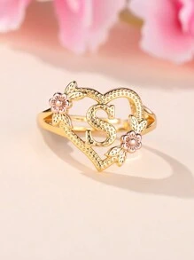 Vanel 1入組時尚宮廷風格雙顏色打開圓環帶心&字母&花元素,26可用,完美禮品適用於適用於日常穿著 - 金黃色 - 查看 9