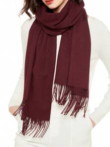 FADZOYLE 1 cái Rượu vang Đỏ  Pashmina Khăn choàng Và Dây Quấn Đối với Trang phục Dạ Hội , Lớn Mềm mại Lễ cưới Khăn choàng Giải trí - Màu Đỏ Sâu - Xem 2