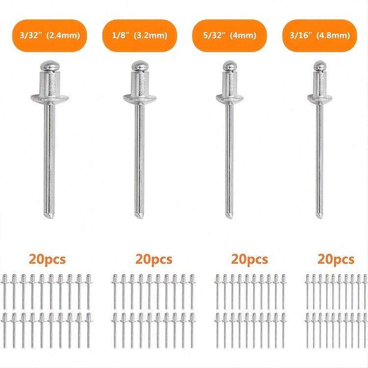 Pistola De Remache Con 80 Piezas De Remaches, Kit De Pistola De Remache Manual Con 4 Cabezales De Remache Intercambiables, Remachadora De Una Mano Resistente Para Plástico, Metal, - Naranja - Ver 3