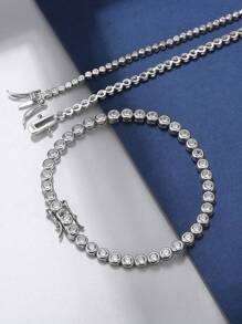 ORSA JEWELS 1 PC Genuine 925 Sterling Silver Round Stone Tennis Chain Bracelet 4A Grade Cubic Zirconia Women Hand Chain Luxury Hand Jewelry For Birthday Party Christmas Gift - Silver - View 6