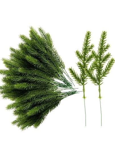 20入組人造松針枝花環-約6.7英寸綠色植物松針,假綠植松針挑選用於 Diy 花環花圈、聖誕裝飾和家庭綠化裝飾