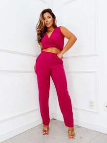 Women Two-piece Outfits - 玫紅色 - 查看 1