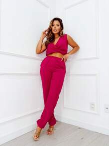 Women Two-piece Outfits - 玫紅色 - 查看 4