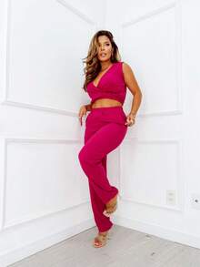 Women Two-piece Outfits - 玫紅色 - 查看 3