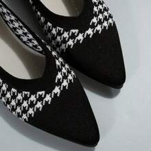 Zapatos planos cómodos para caminar de mujer con puntera de ballet de punto de unicolor de pata de gallo, suela blanda