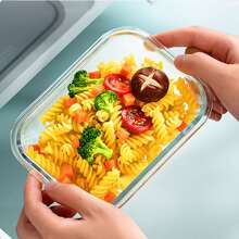 1pc Glass Lunch Box, Microwave Oven Safe Sealed Food Storage Container For Home And Office Use (microwave Safe) - Clear - View 1