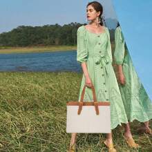 Laptop Tote Bag For Women, Laptop Purse Bag 15.6 Inch Computer Bag, Work Tote Bag Briefcase Business Handbags Valentines Gift - 杏色 - 查看 2