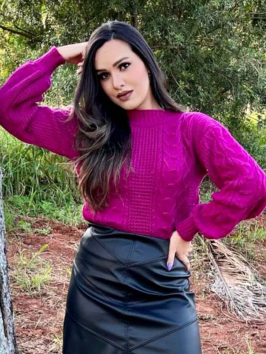 Women Knit Tops - Màu tím - Xem 1