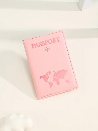件霧面 PU 材料旅行護照套，帶世界地圖和字母印花和固定設計 護照夾 護照套 護照錢包 護照袋 度假護照袋 飛行返校男女旅行必需品 旅行配件