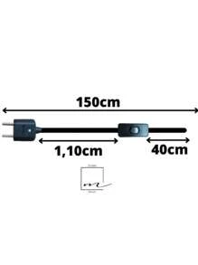 Fio/cabo Tecido C/ Interruptor e Plug Preto para Luminária E Abajur 1,50 Metros - Preto e Branco - Visão 2