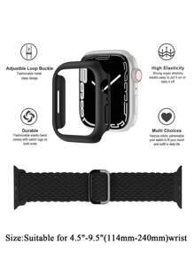 2pcs/Set Hard PC Bumper Black Case (No Screen Protector),Scratch-Resistant Protective Frame Edge And Woven Elastic Single Loop,Compatible With Apple Watch Bands 38mm 40mm 41mm 42mm 44mm 45mm 46mm 49mm, Unisex,Nylon Elastic Strap Compatible With Apple Watch Ultra 2,Series 11 10 9 8 7 6 SE 5 4 3 2 1 - Black - View 5