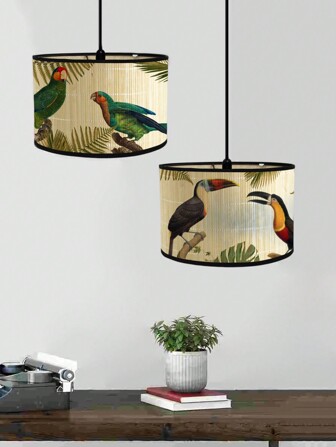 1PC Bamboo Lamp Shade, Only Shade No Light, Vintage Floral Bird Print Bamboo Pendant Lamp Shade, Bamboo Ceiling Lamp Shade, Indoor Decoration, Dining Room Decoration, Living Room Decoration, Gift, New Year Gift, Friend Gift, Holiday Decoration, Bamboo Crafts, Bamboo Lamp Shade,Home Decor ,Room Decor,Wall Decor