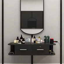 QQD Barber Station Wall Mount Salon Hair Styling Beauty Spa Equipment With 2 Drawers And 2 Open Shelves - màu đen - Xem 1