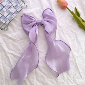 網紗蝴蝶結飄帶髮夾，適用於幼童女孩，大尺寸髮飾，可愛的後頭部髮夾