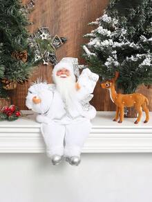 1件14英寸銀白色站立聖誕老人雕像,適用於家庭辦公室聖誕派對裝飾,假日派對擺設,禮物,派對場景裝飾 - 白色 - 查看 2