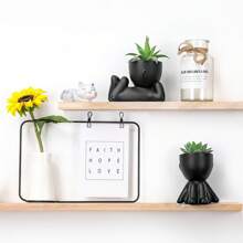 1pc Creative Human-Shaped Succulent Planter With Colorful Artificial Plants - Black Ceramic, Modern Minimalist Home & Office Decor, Geometric Shaped Plant Pot, Suitable For Indoor/Outdoor Garden, Wedding, Easter Table Centerpiece, Storage & Display - Black - View 5