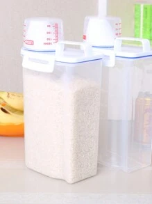 1pc, 2kg Capacity Rice Storage Container With Measuring Cup, Airtight Cereal Dispenser For Rice, Cereals, Grains, Flour, Dog Food And Cat Food, Moisture-proof- Insect-proof Household Food Storage Container For Home Kitchen Supplies - White - View 3