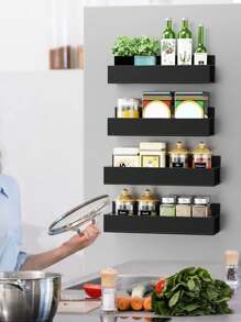 1 pieza Estante de almacenaje cocina magnético para refrigerador lado - Negro - Ver 1