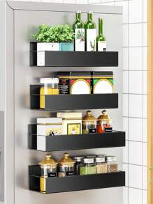 1 pieza Estante de almacenaje cocina magnético para refrigerador lado - Negro - Ver 2