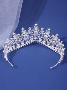 1pc Bridal Water Drop Rhinestone Crystal Elegant Crown, Suitable For Birthday, Wedding And Banquet - Silver - View 4