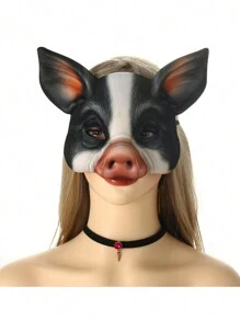 豬頭形狀的動物面具,eva材質,化裝舞會角色扮演男女面具,萬聖節和復活節表演道具 - 黑色 - 查看 2