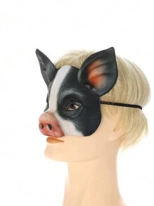 豬頭形狀的動物面具,eva材質,化裝舞會角色扮演男女面具,萬聖節和復活節表演道具 - 黑色 - 查看 7