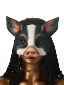 豬頭形狀的動物面具,eva材質,化裝舞會角色扮演男女面具,萬聖節和復活節表演道具 - 黑色 - 查看 4