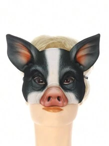 豬頭形狀的動物面具,eva材質,化裝舞會角色扮演男女面具,萬聖節和復活節表演道具 - 黑色 - 查看 3