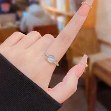 1枚具優雅獨特設計的夢幻藍色行星戒指,女士指環 - 藍色星球戒指 - 查看 3