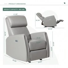 360° Swivel Glider Recliner Chair for Nursery, Manual Reclining Single Sofa with Retractable Footrest, PU Leather Rocking Armchair for Living Room/Bedroom - 電灰色 - 查看 6