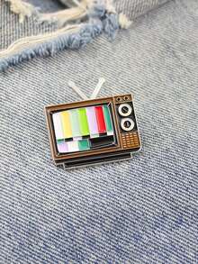1pc Vintage Television Static Screen Pattern Brooch Collar Pin Badge - Multicolor - View 2