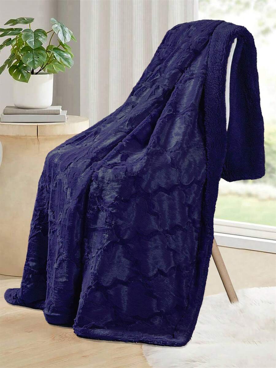 1pc Navy Blue Ogee Quatrefoil Plush Soft Luxury Throw Blanket(2 Sizes Options: 50" x 60" and 60" x 80"), Fuzzy Fluffy Couch Chair Bed Cover for Living Room Bedroom - Màu xanh hải quân - Xem 1