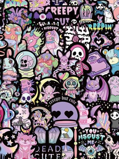 56 miếng dán búp bê hoạt hình phong cách Gothic - Hoàn hảo cho máy tính xách tay, máy tính để bàn, điện thoại thông minh, hình vẽ Halloween và nhiều hơn nữa!, Đồ dùng học tập, Quay lại trường học