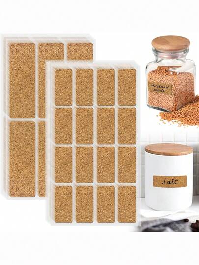 12 Sheets 132pcs Cork Kitchen Labels, Two Sizes Mixed Removable Bottle Labels Stickers Waterproof Natural Cork Wooden Adhesive Labels For Containers, Jars, Bottles Or Home Organization Back To School