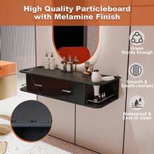 QQD Barber Station Wall Mount Salon Hair Styling Beauty Spa Equipment With 2 Drawers And 2 Open Shelves - màu đen - Xem 4