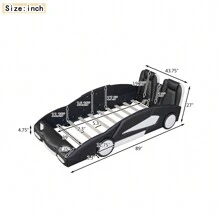 MERAX Twin Size Race Car-Shaped Platform Bed With Wheels - 黑色 - 查看 3