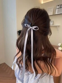 2 件装女士时尚蓝色长丝丝带蝴蝶结发夹，小号甜美优雅涤纶发饰弹力发夹蝴蝶飘带优雅头饰，送给女士的可爱礼物 - 藍色 - 查看 6