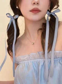 2 件装女士时尚蓝色长丝丝带蝴蝶结发夹，小号甜美优雅涤纶发饰弹力发夹蝴蝶飘带优雅头饰，送给女士的可爱礼物 - 藍色 - 查看 7
