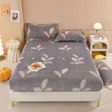 1 件柔软厚实法兰绒床笠，珊瑚绒，毛绒光滑质地，可机洗，秋冬季必备床上用品 - 彩色 - 查看 2